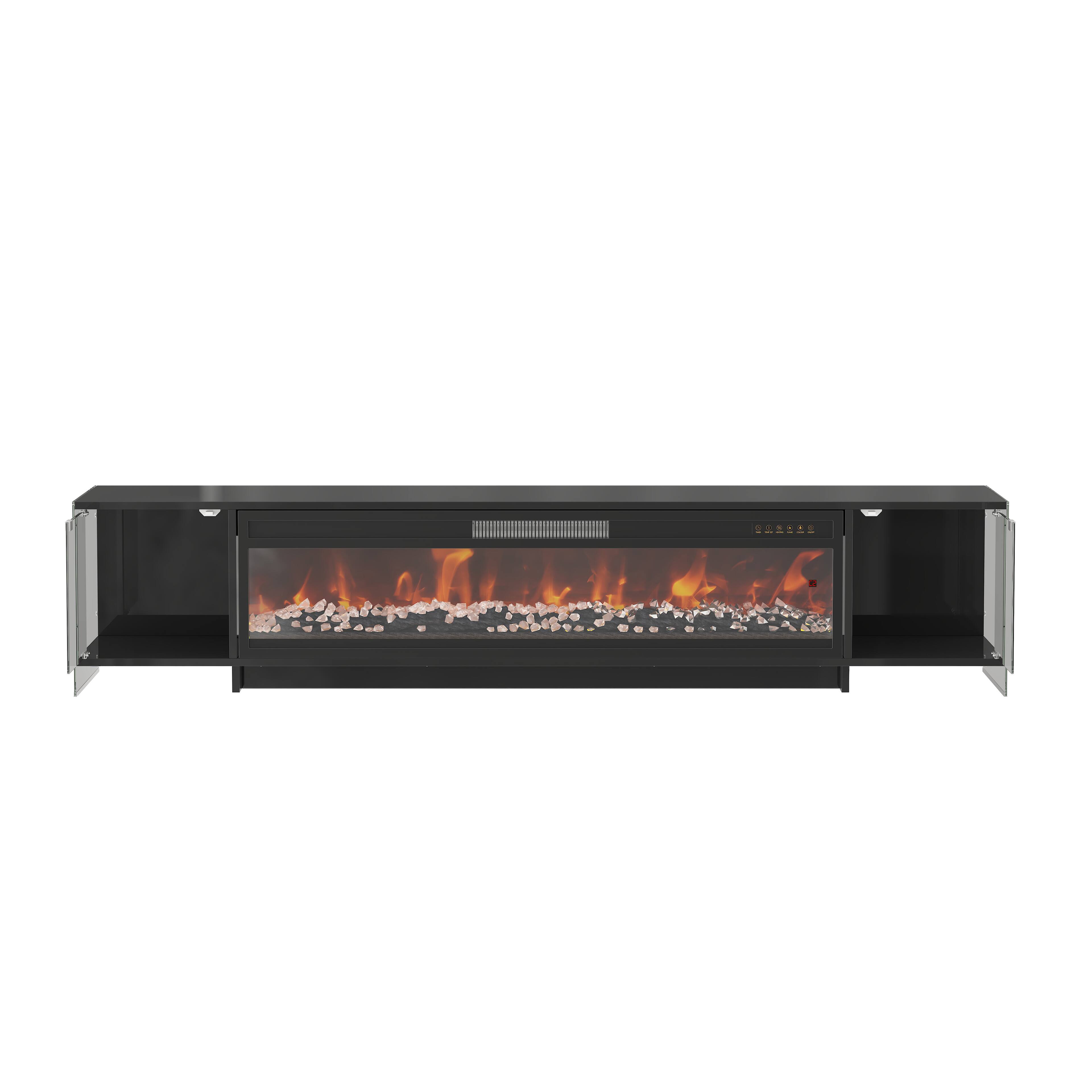 Alt View 1. Famapy - 70.9-Inch Fireplace TV Stand with 46-Inch Electric Fireplace, Glass Display Cabinets and 3-Color LED Lights - Black.