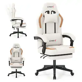 Gymax - Gaming Chair w/ Headrest Reclining Backrest Lumber Support Linkage Armrests - Beige