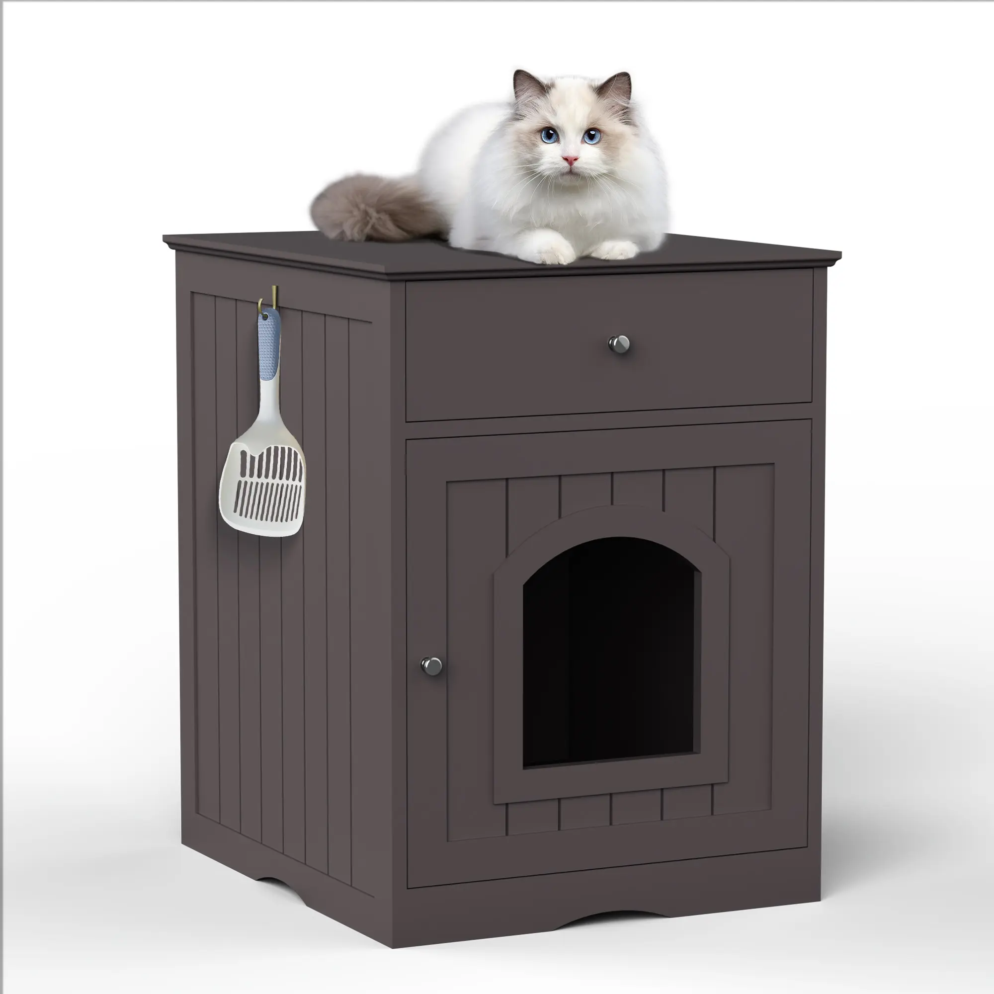 Front. Dexmalle - Dexmalle-Cat Litter Box Enclosure with Drawer,Pet House-Brown - Brown.