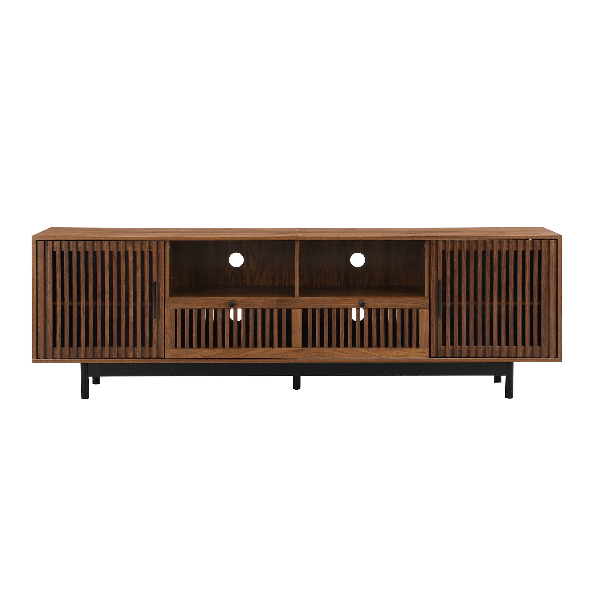 Alt View 4. MERAVOM - Mid-Century Modern TV Stand for TVs Up to 85", Entertainment Center with 2 Storage Cabinets, 2 Drawers & 2 Open Shelves - Walnut.