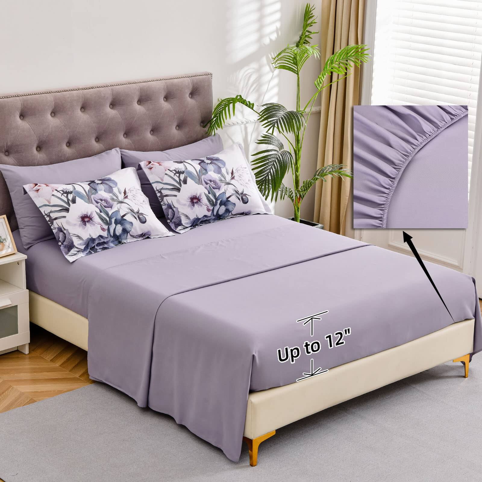 Alt View 2. Comfort Essence - Floral Comforter Set 7 Piece Flower Bed In A Bag Elegant With Sheet Soft Microfiber Bedding For All Season - Blue Purple-Queen Size.