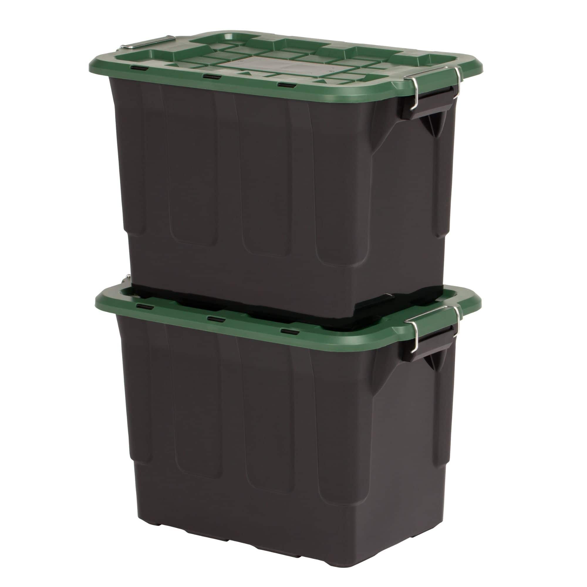 Homz - 2 Pack 20-Gallon Plastic Stackable Home Storage Bins with Lids, Black/Green - Black, Green