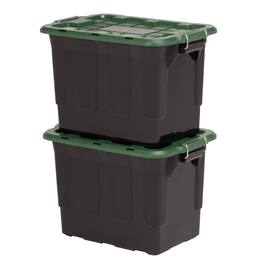 Homz - 2 Pack 20-Gallon Plastic Stackable Home Storage Bins with Lids, Black/Green - Black, Green