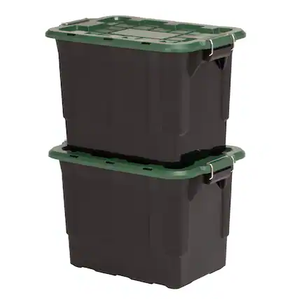 Front. Homz - Homz 2 Pack 20-Gallon Plastic Stackable Home Storage Bins with Lids, Black/Green - Black, Green.