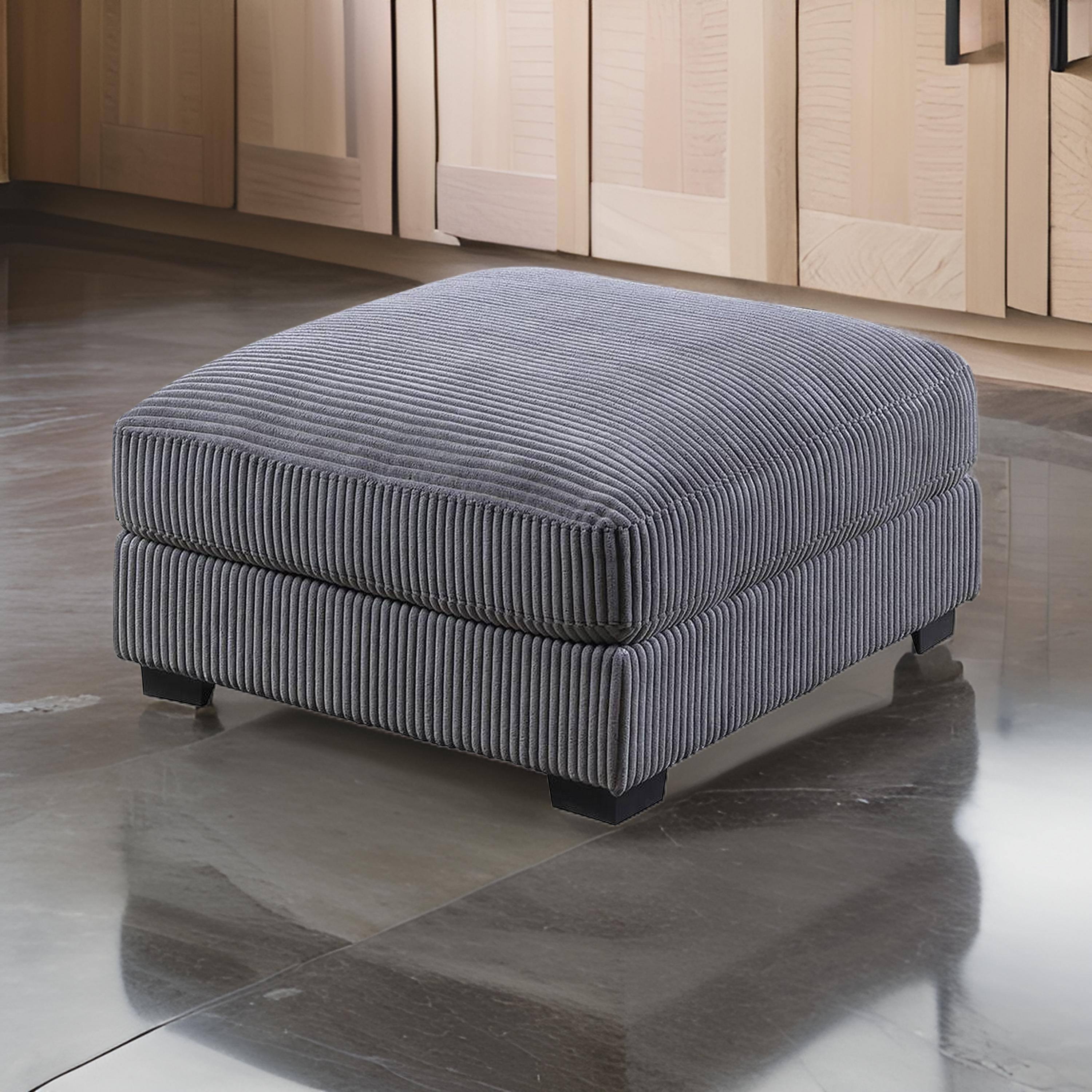 Alt View 5. Manhattan Lane - Joana Cocktail Ottoman, Dark Gray Wide Welt Corduroy Fabric, 37 Inch - Gray, Black.