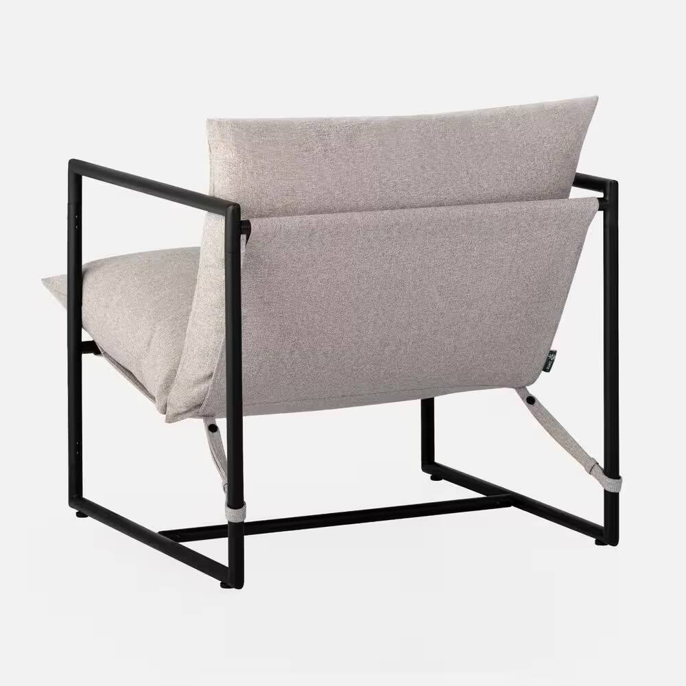 Back. Hivvago - Modern Beige Grey Tan Oatmeal Upholstered Accent Chair with Metal Frame - Gray.