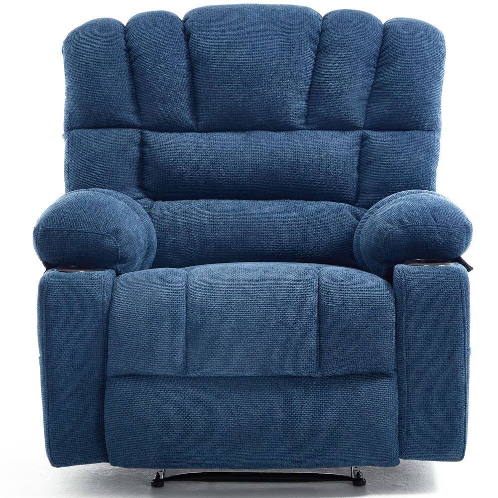 Left. Kadyn - Massage Recliner Chair, 8-Point Vibration & Lumbar Heat, 150° Recline, 330lb Capacity, Blue - Blue.