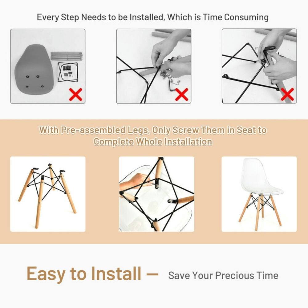 Every Step Needs to be Installed, Which is Time Consuming

With Pre-assembled Legs, Only Screw Them in Seat to Complete Whole Installation

Easy to Install — Save Your Precious Time