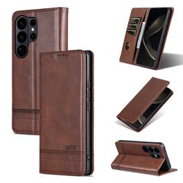 Dteck - Flip Wallet Case for Samsung Galaxy S26 Ultra,Magnetic Closure Card Slots Kickstand Cover,Shock-Absorbing TPU Cover - Brown