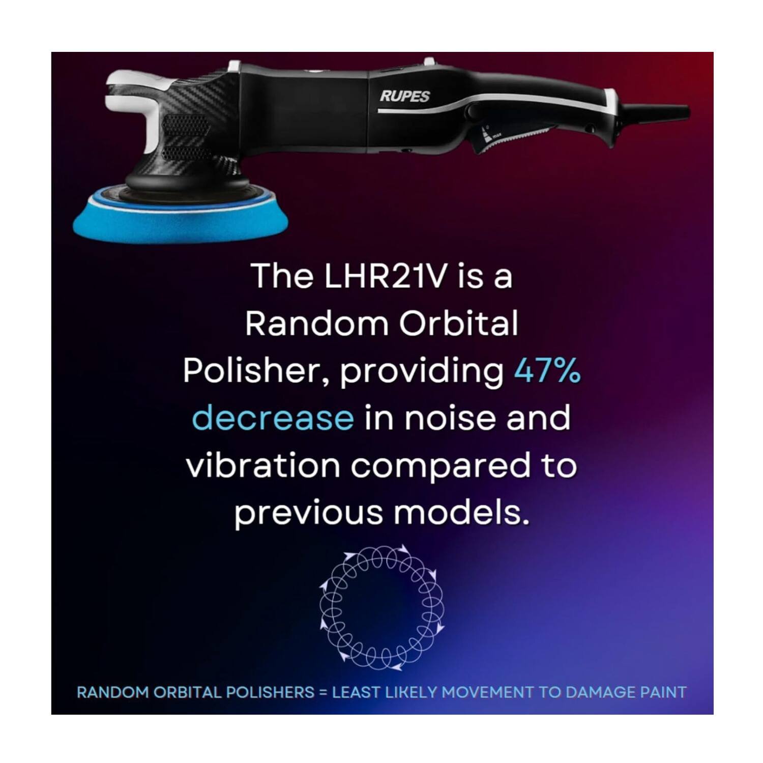 The LHR21V is a Random Orbital Polisher, providing 47% decrease in noise and vibration compared to previous models. RANDOM ORBITAL POLISHERS = LEAST LIKELY MOVEMENT TO DAMAGE PAINT