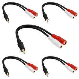 Cmple.com - Cmple - Stereo Audio Y Adapter Cable, 3.5mm to RCA & RCA Splitter, Male to Female AUX Cable - 5 Pack AUX M to 2 F Stereo - Black