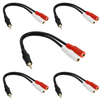 Front. Cmple.com - Cmple - Stereo Audio Y Adapter Cable, 3.5mm to RCA & RCA Splitter, Male to Female AUX Cable - 5 Pack AUX M to 2 F Stereo - Black.