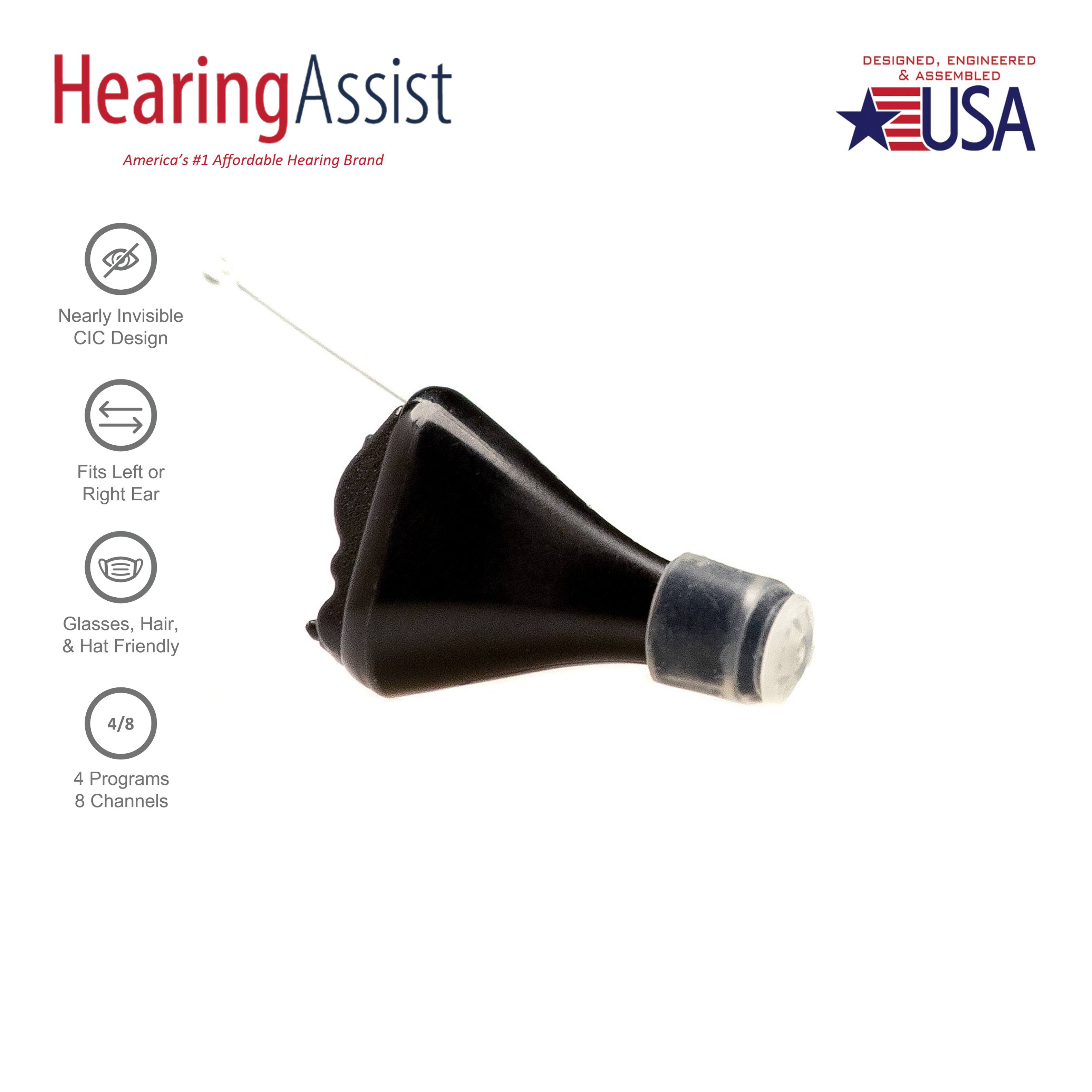 Front. Hearing Assist - HA-1800 Black Completely In Canal Hearing Aid - Black.