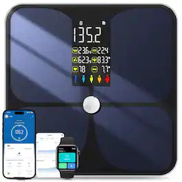 Luckbyte - Smart Digital Bathroom Scale BMI Body Fat Heart Rate Bluetooth App Sync 400lbs Capacity - Black