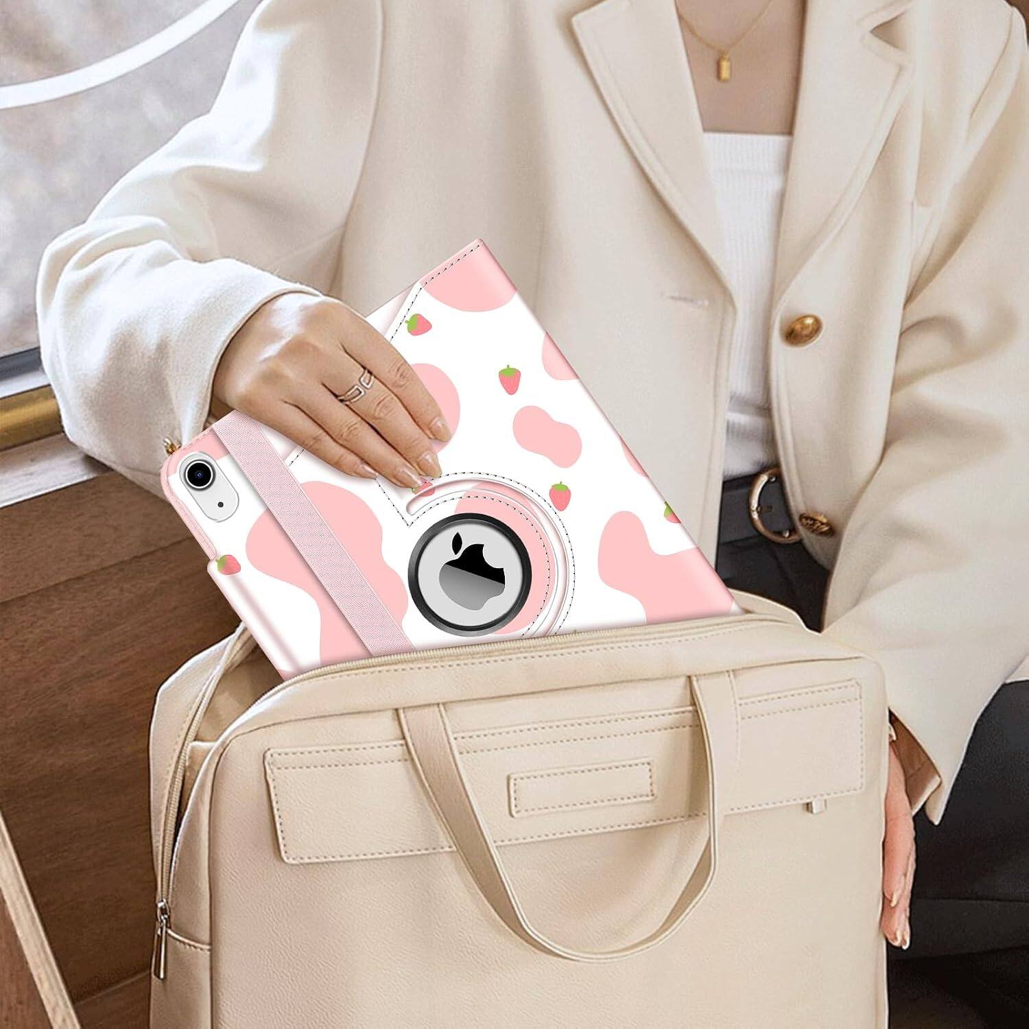 Alt View 5. Fintie - Rotating Case for iPad (A16) 11-inch 2025 and iPad 10th Gen 10.9 inch 2022, 360° Swivel Stand Magnetic Shockproof Cover - Strawberry Cow.