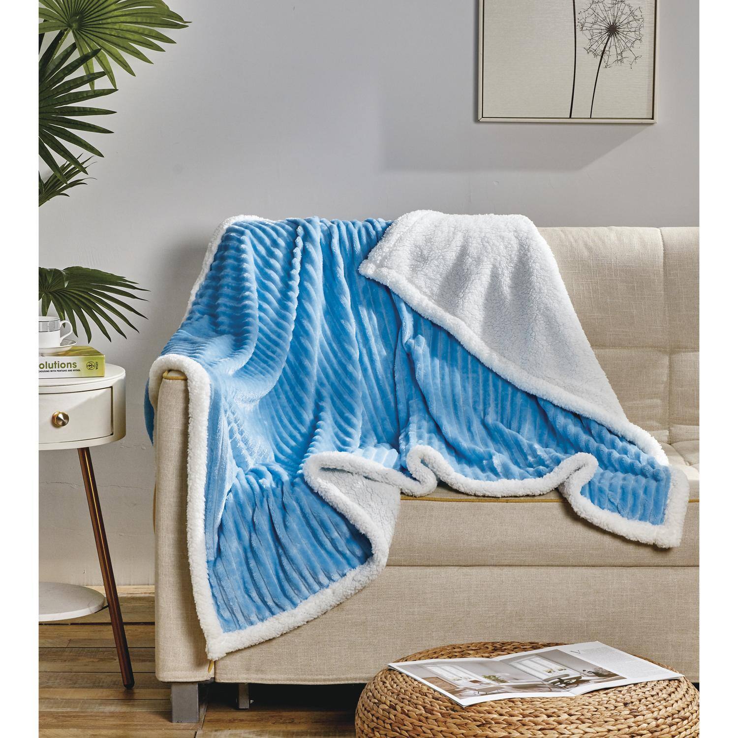 Alt View 1. Noble House - Plazatex Corduroy Sherpa All Season Decorative Throw Blanket 50" x 60" Light Blue - Light Blue.