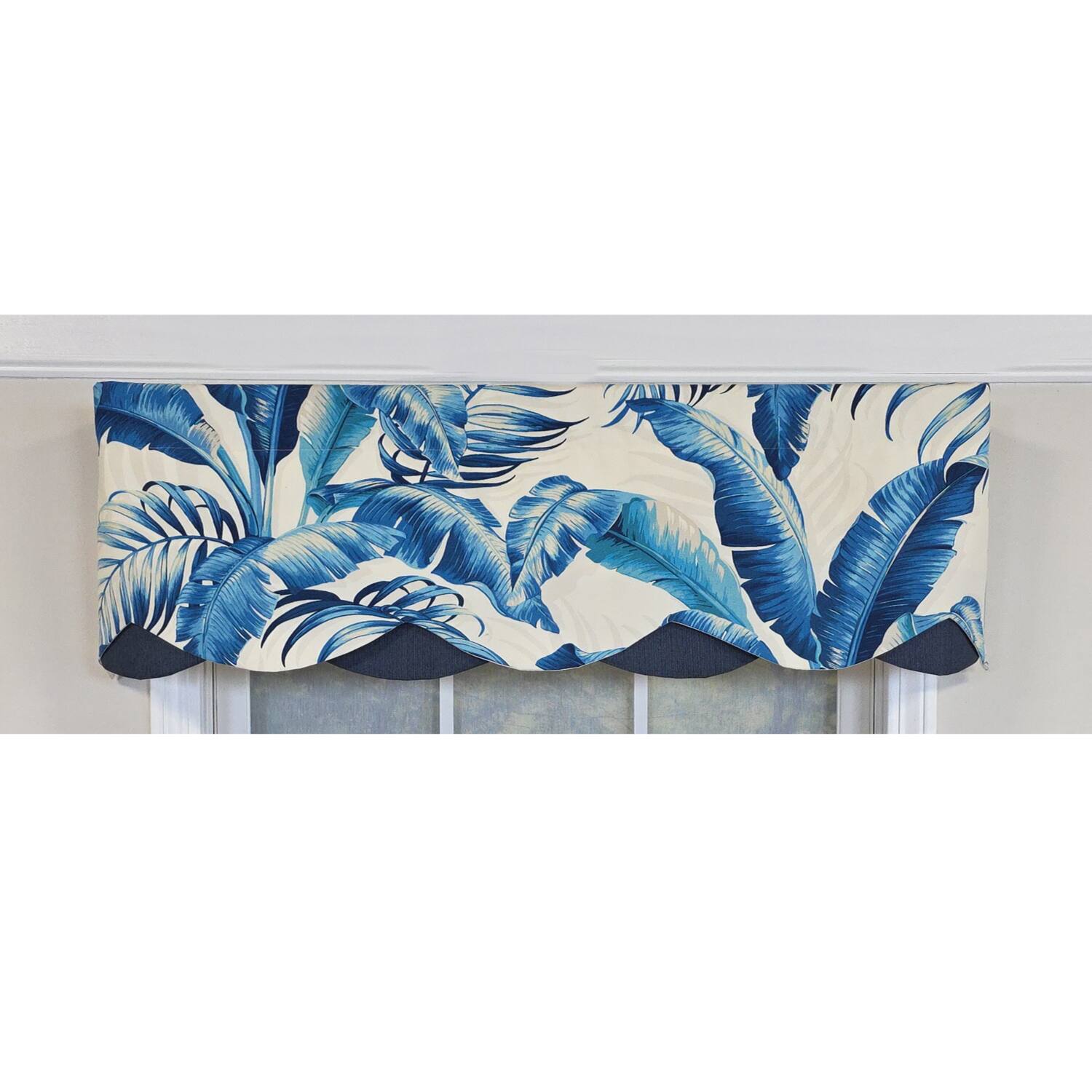 Left. RLF Home - RLF Home 100% Cotton Plantain Petticoat  Fully lined Windows Rod Pocket Valance 50" x 15"  Navy - Navy.