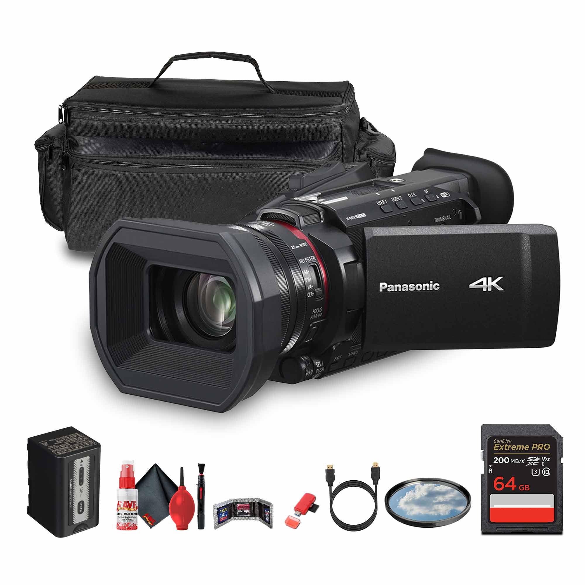 Panasonic - HC-X1600 UHD 4K HDMI Lightweight Compact Camcorder with 24x Zoom + Case - Bundle