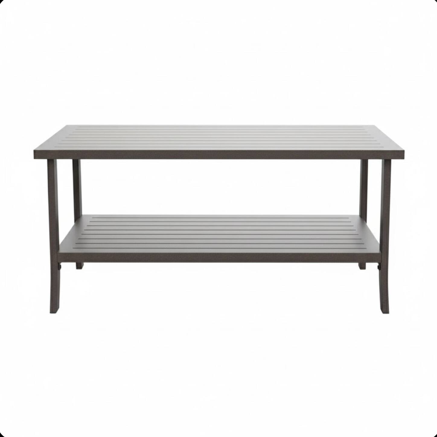 Alt View 2. Mondawe - 37" x 21" 2-Tier Rectangular Metal Outdoor Coffee Table - Brown.