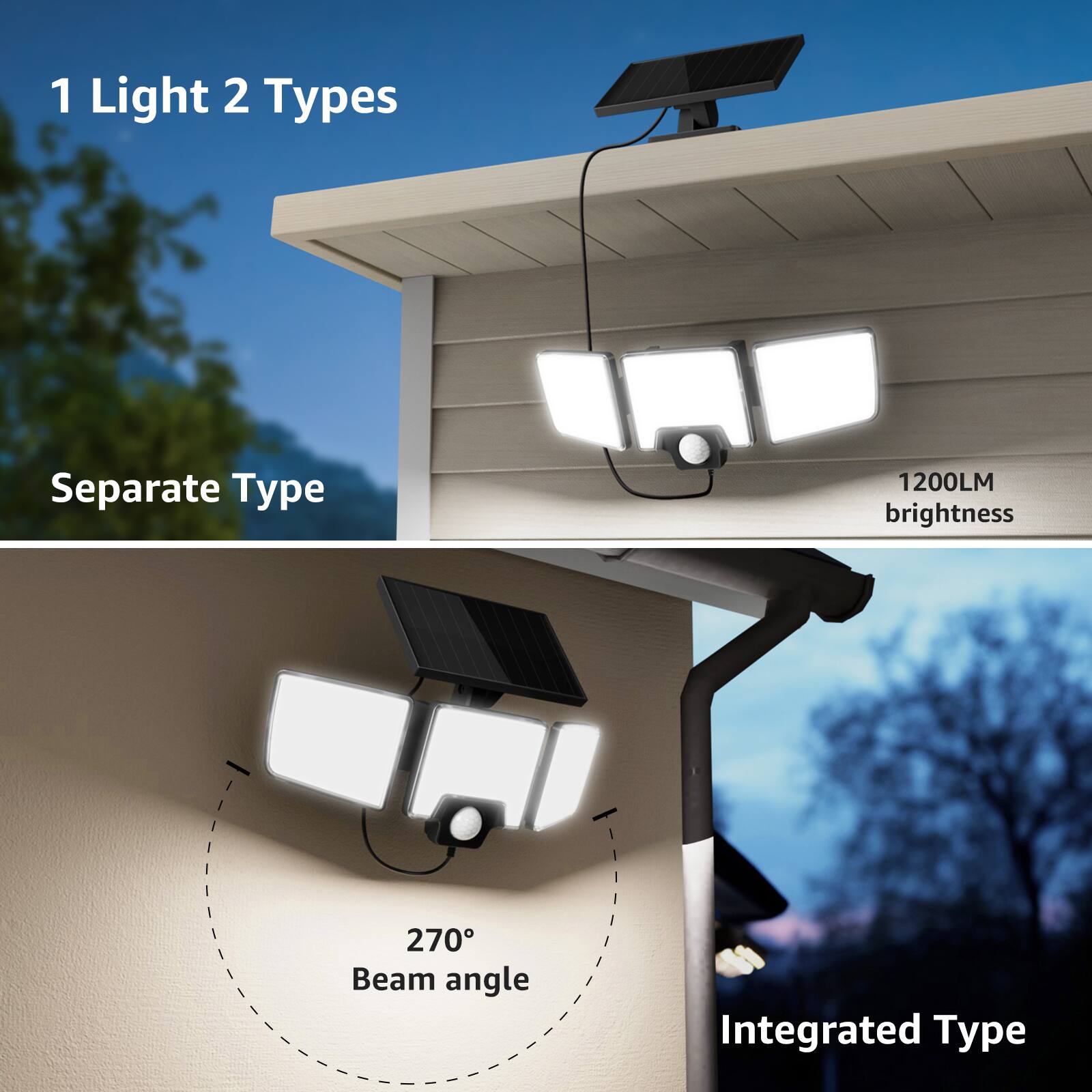 Alt View 2. Lepro - 1000LM Solar Motion Sensor Light Outdoor, 6500K Daylight, Separate Solar Panel, 2 Modes, Remote Control, IP65 Waterproof - Black.