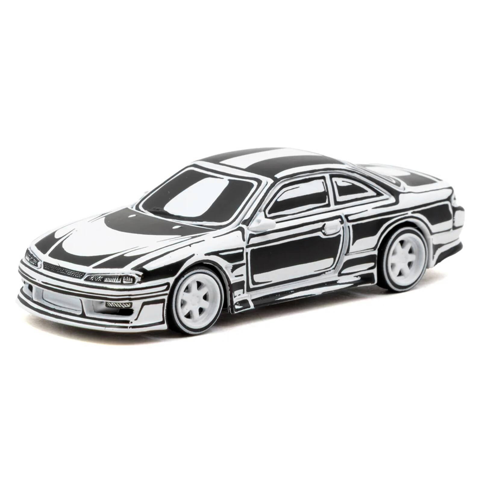 Alt View 1. Tarmac Works - VERTEX Silvia (S14) "Designed by Joshua Vides" Black and White "Global64" Series 1/64 Diecast Model Car by Tarmac Works.