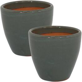 Sunnydaze - 8 in Resort Glazed Ceramic Planter - Set of 2 - Gray