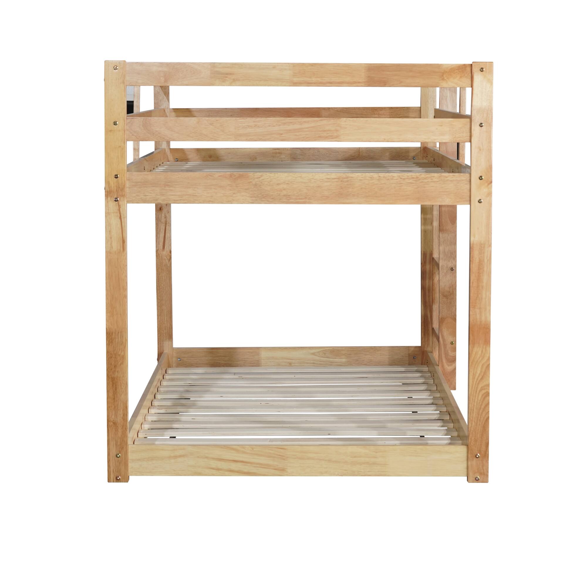 Alt View 2. GOODSILO - Solid Wood Twin Over Twin Floor Bunk Bed with Ladder and Strengthened Slats for Enhanced Stability - Natural.