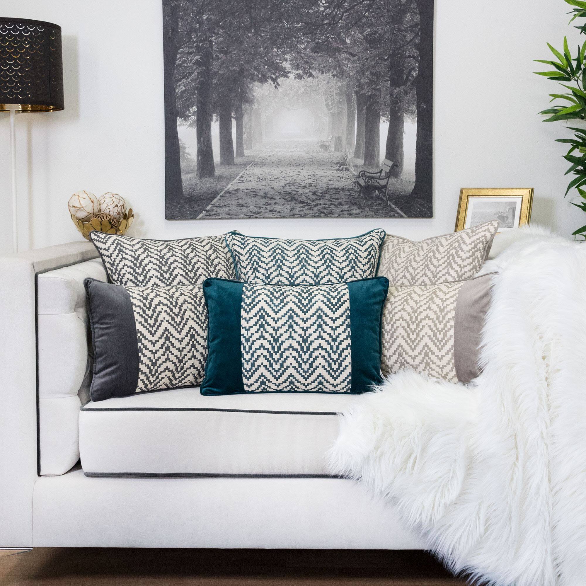 Angle. LuXeo - Modern Chevron Lumbar Collection, Size: 14"x20" - Turquoise.