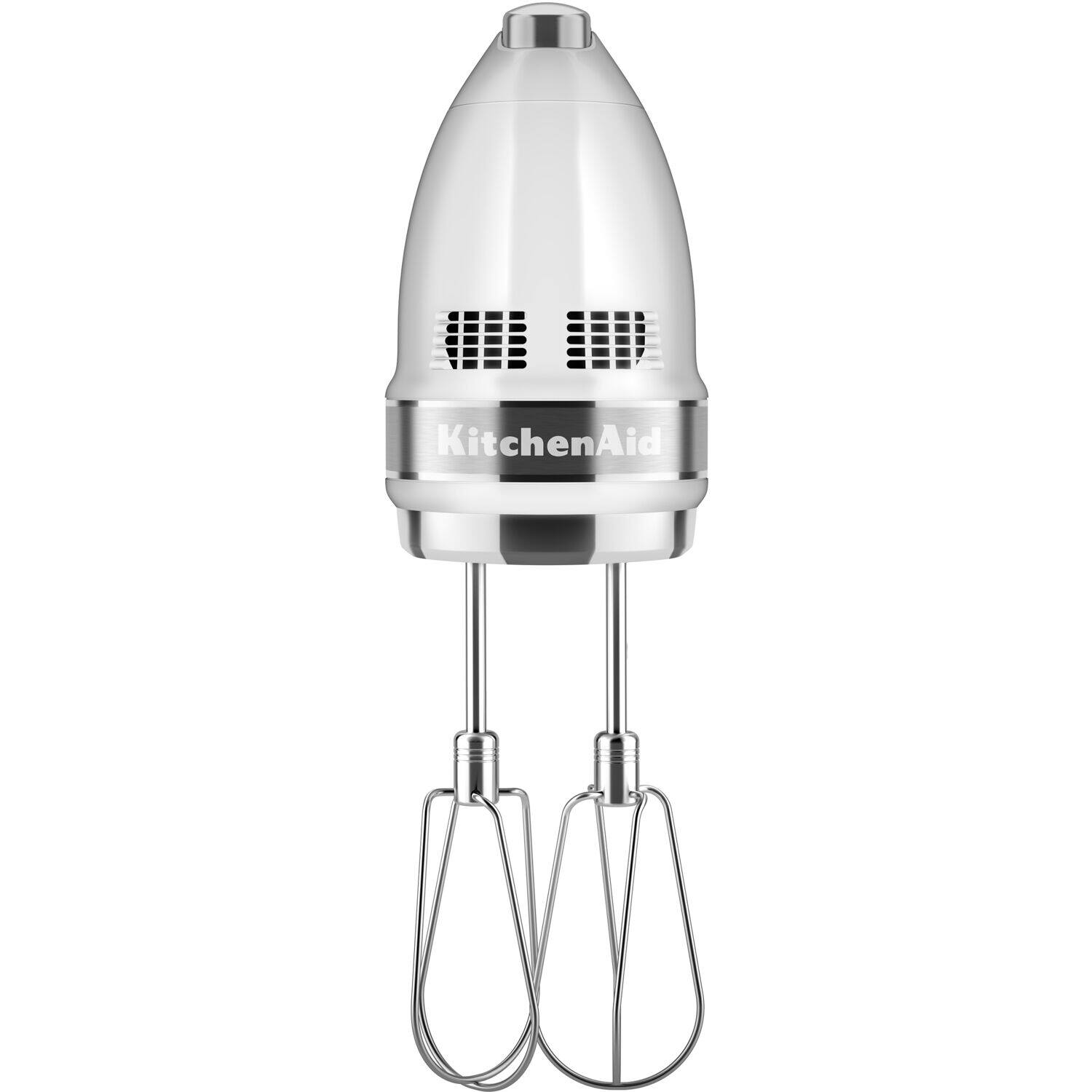 Left. KitchenAid - 9-Speed Hand Mixer with Turbo Beater II Accessories in White - White.