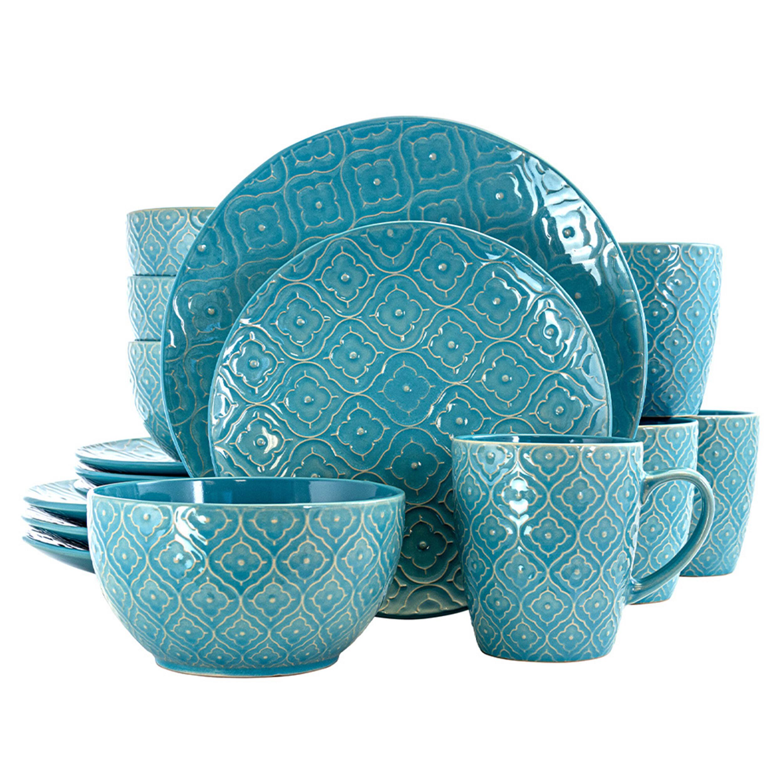 Alt View 8. Elama - Elama Aqua Lily 16 Piece Luxurious Stoneware Dinnerware with Complete Setting for 4 - Blue.