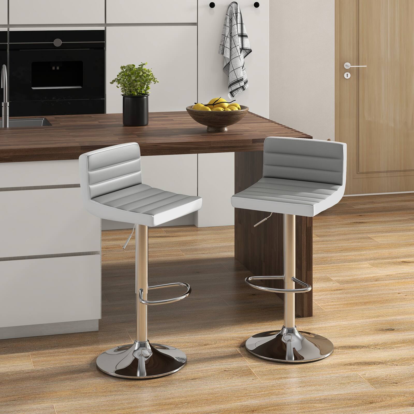 Alt View 8. Ecooso - Set of 2 Adjustable Height Bar Stools with PU Leather Seat, Modern Design for Kitchen or Dining - Gray + white.