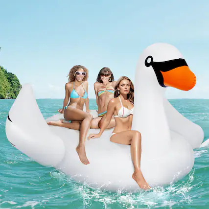 Front. Gymax - Gymax Giant Inflatable Swan Floating Island 4-Person Pool Float w/ 4 Cups Holders - White.