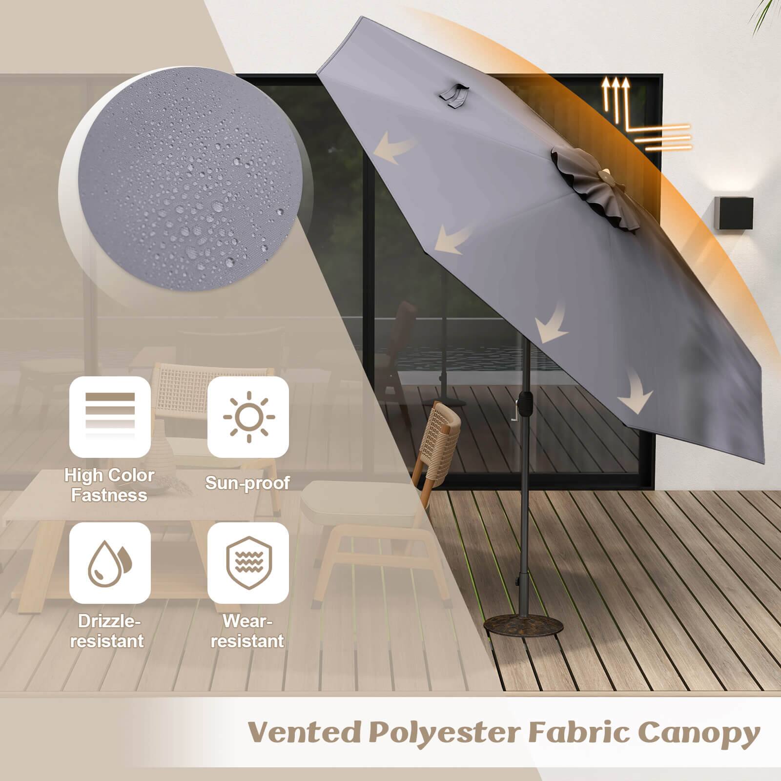 High Color Fastness  
Sun-proof  
Drizzle-resistant  
Wear-resistant  
Vented Polyester Fabric Canopy