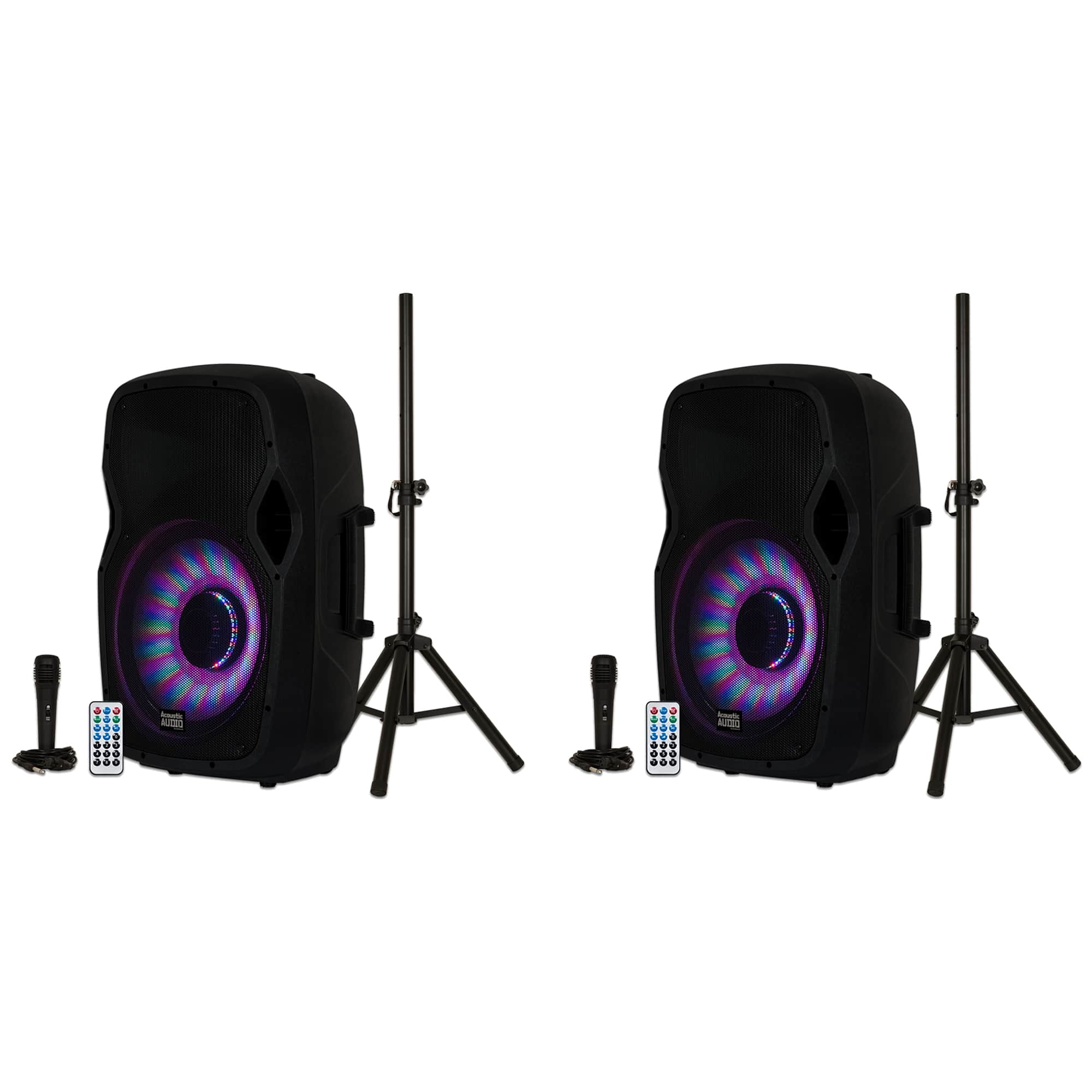 Acoustic Audio by Goldwood - 1000W Bluetooth Speaker with Flashing LEDs, 2 Pack - Black