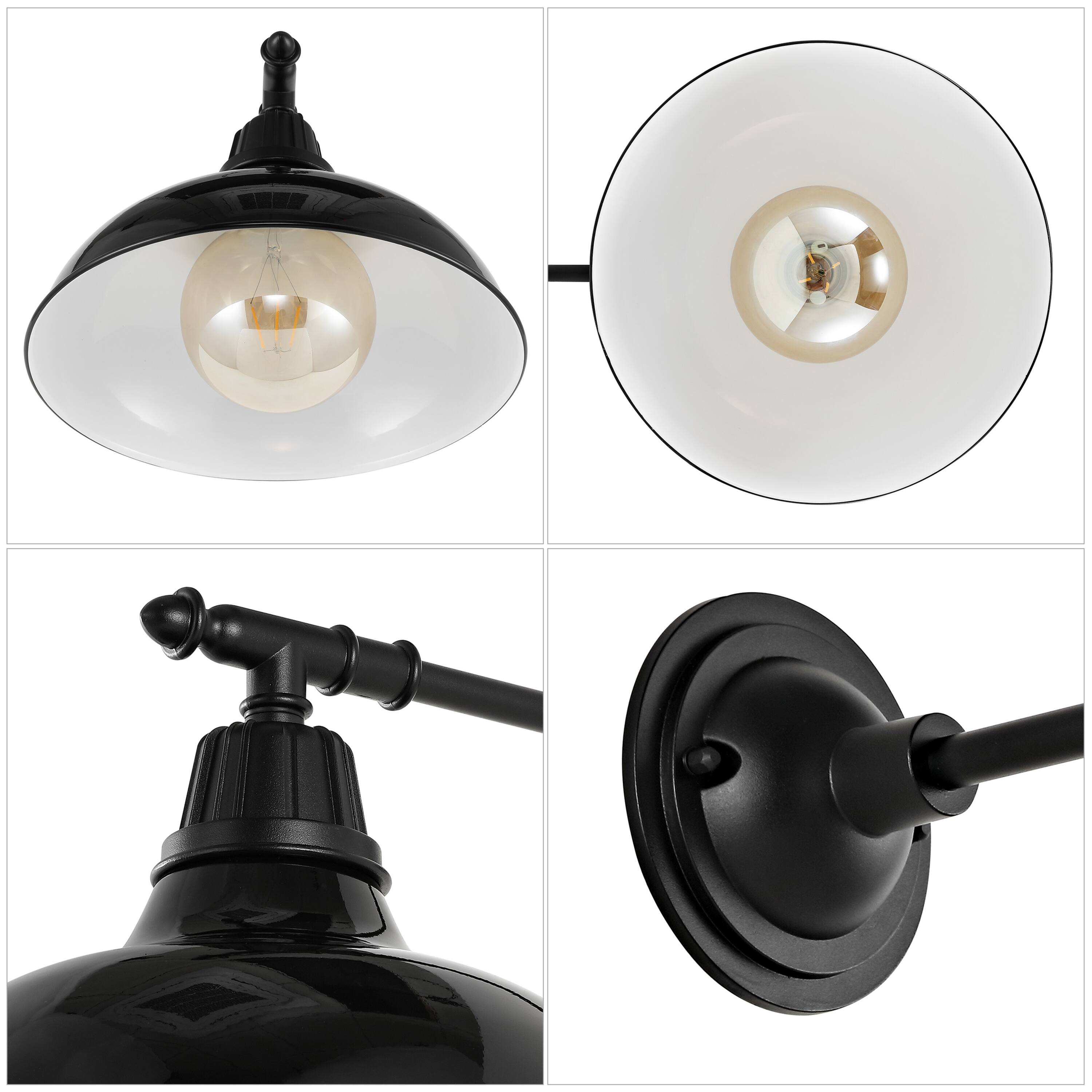 Alt View 4. Jonathan Y - Wallace 12.25" 1-Light Farmhouse Industrial Indoor/Outdoor Iron LED Victorian Arm Outdoor Sconce, Black - Black.