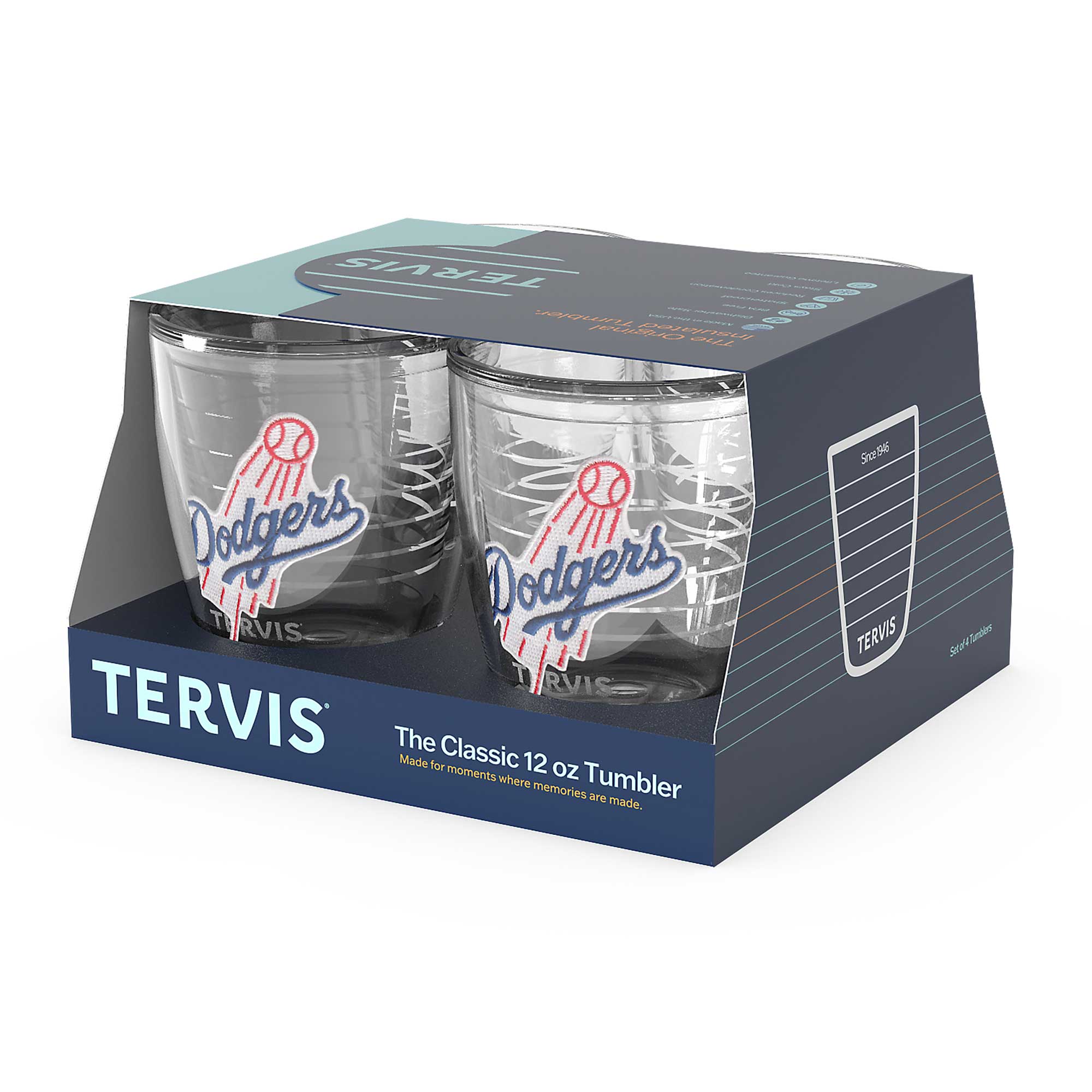 TERVIS  
The Classic 12 oz Tumbler  
Made for moments where memories are made.  

Dodgers  
TERVIS  

Size 8.5 oz  
Set of 2 Tumblers