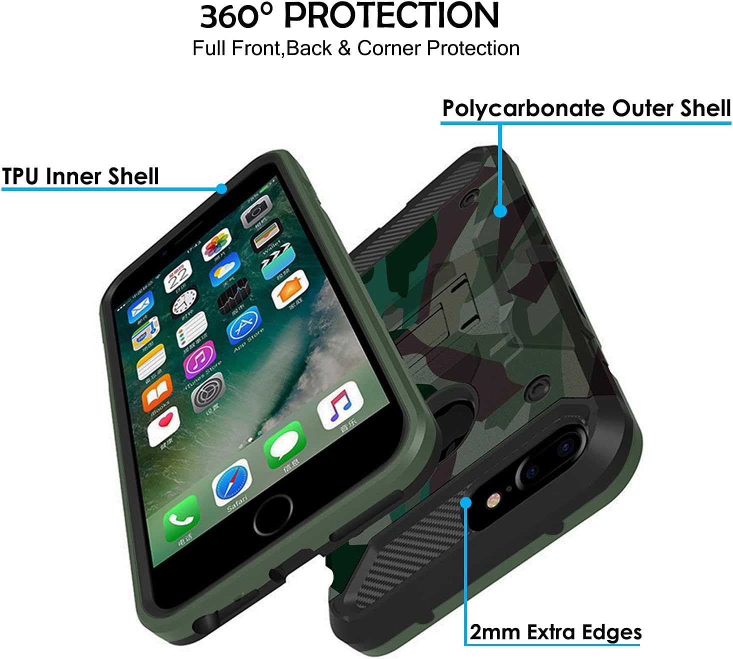 360° PROTECTION Full Front, Back & Corner Protection

Polycarbonate Outer Shell

TPU Inner Shell

22 Store App Store tunes

Safari

2mm Extra Edges