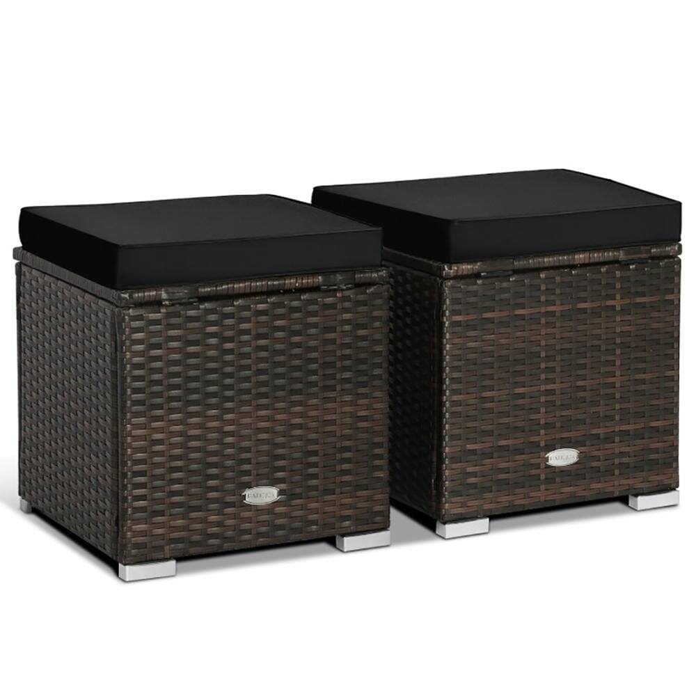 Front. Pefilos - 2 Piees Patio Ottoman with Hidden Storage Spae, 4-in-1 Versatile Ottomans with Comfy Seat Cushions - Brown.