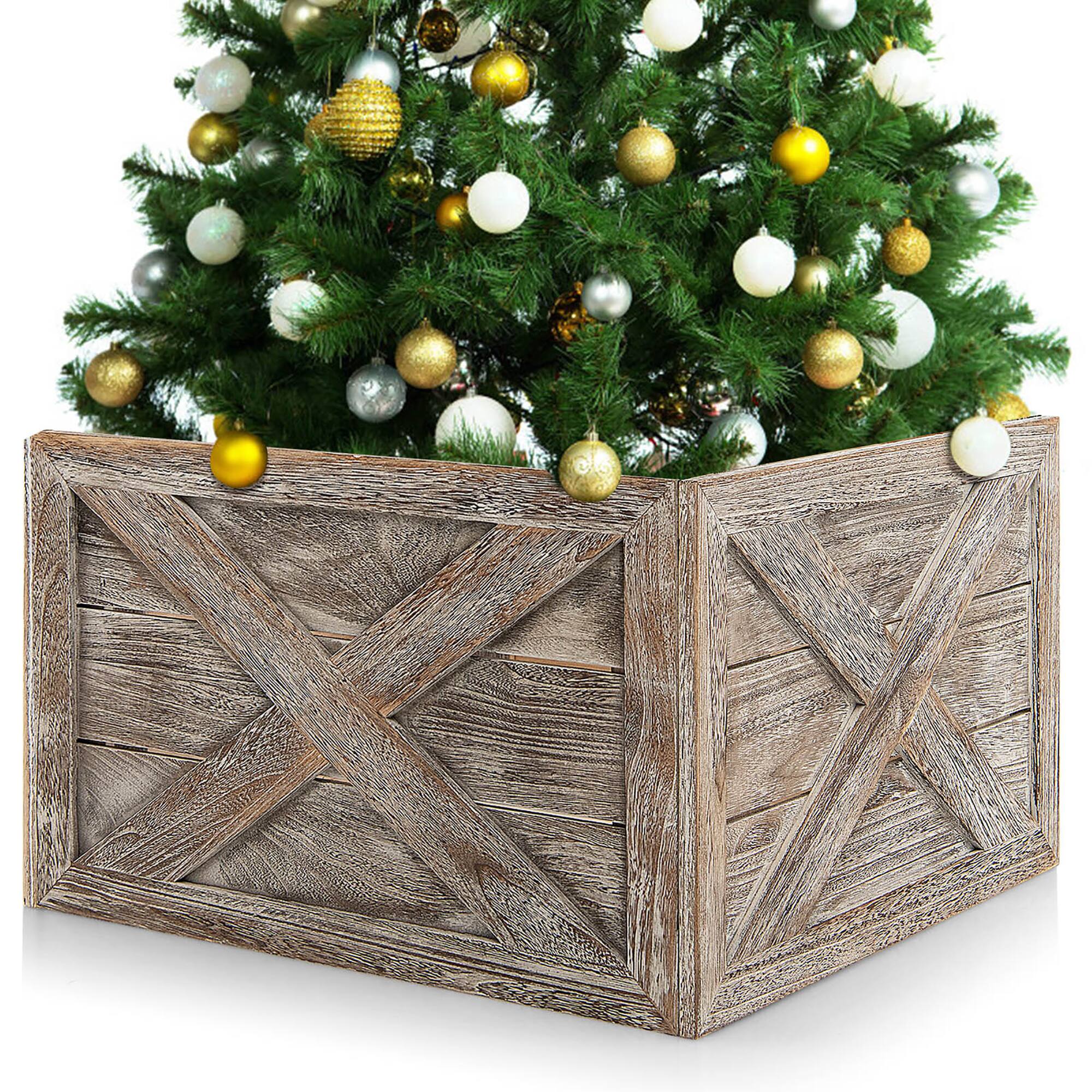 Alt View 19. Costway - Wooden Tree Collar Box Farmhouse Christmas Tree Skirt Cover 30.5 x 22.5 in Grey - Grey.