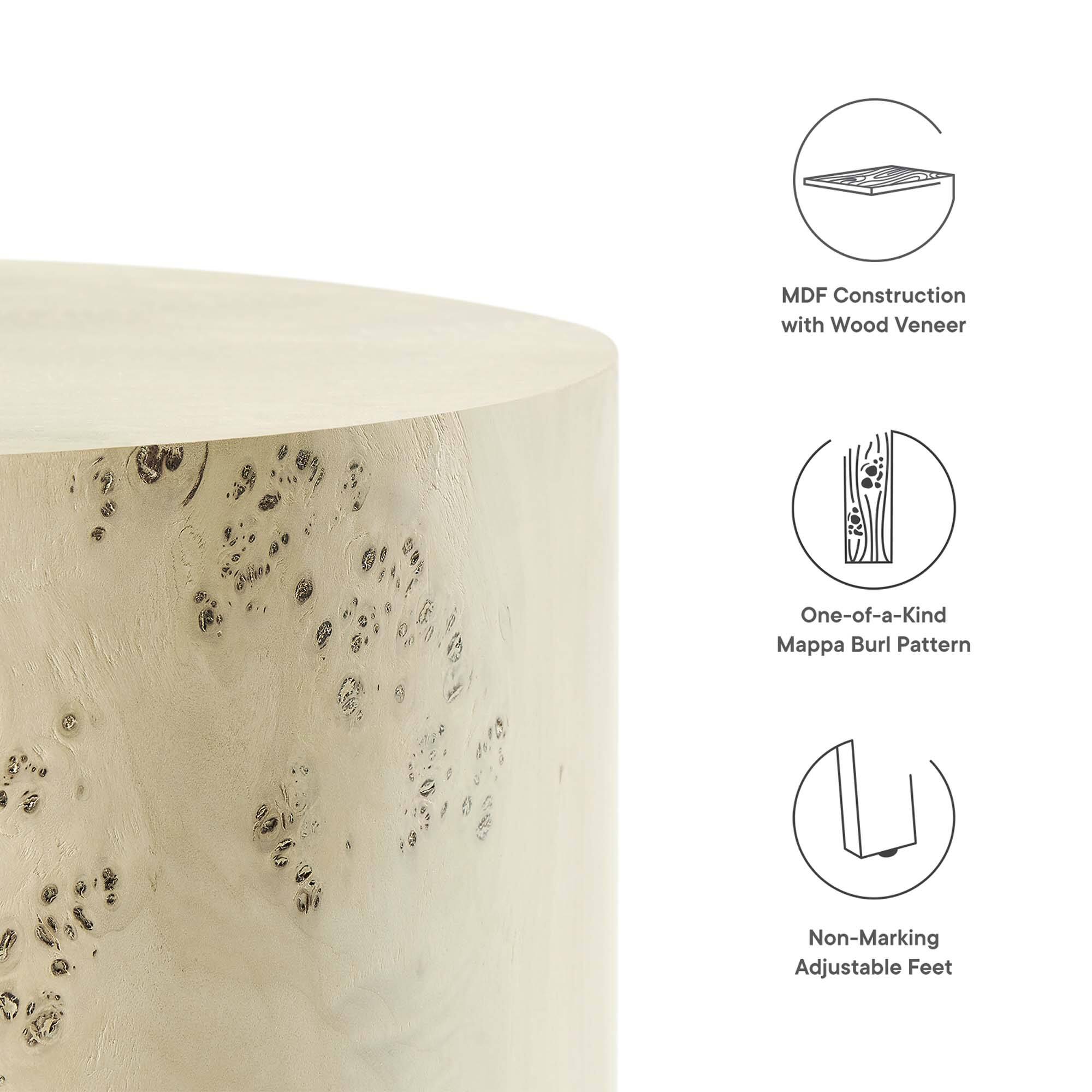 MDF Construction with Wood Veneer  
One-of-a-Kind Mappa Burl Pattern  
Non-Marking Adjustable Feet