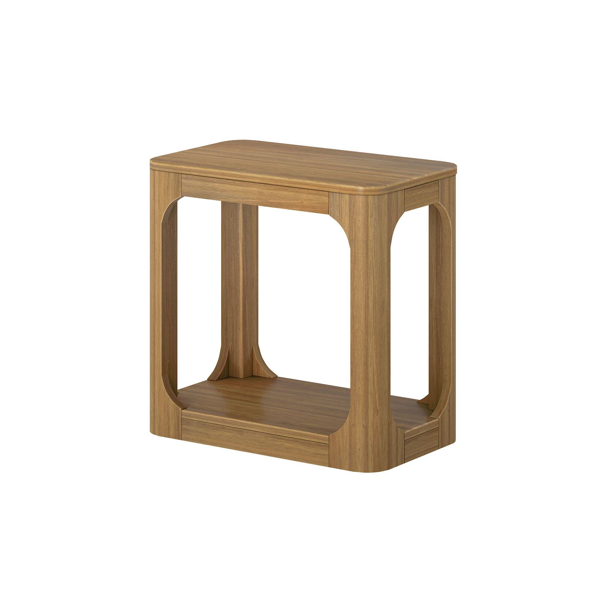 Alt View 2. Plank+Beam - Modern Rounded Rectangular Side Table with Shelf (25in x 15in / 630mm x 375mm), Pecan - Pecan.