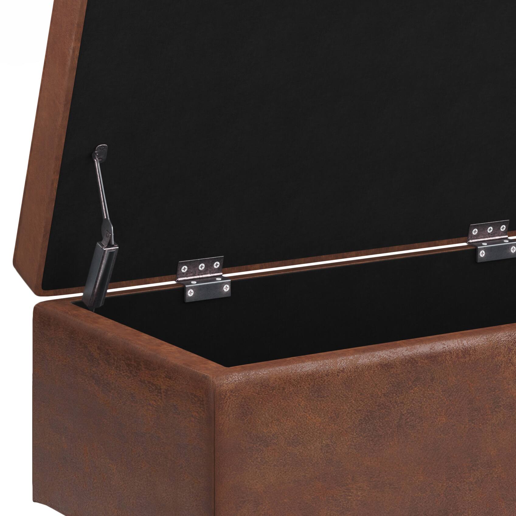 Alt View 13. Simpli Home - Shay Mid Century Rectangular Storage Ottoman - Distressed Saddle Brown.