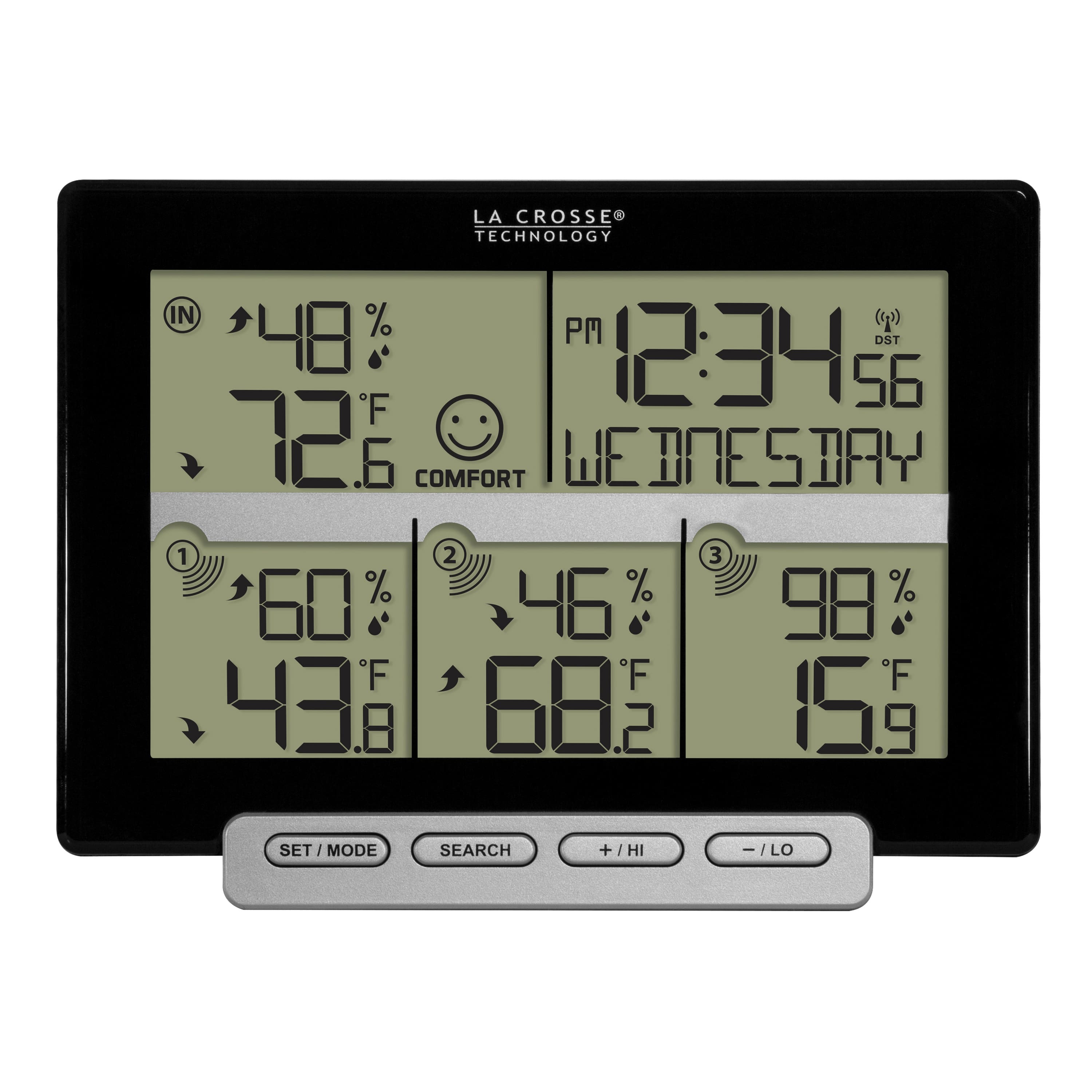 La Crosse Technology - 3-Channel Wireless Digital Weather Station with 3 included transmitting sensors - Black/Gray