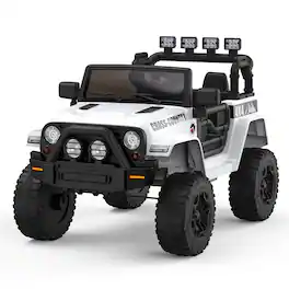 Jojoka - 12V 2-Seater Kids Electric Ride-On Truck, Battery Powered Car with Remote Control, LED Lights, MP5 & All-Terrain Wheels - White