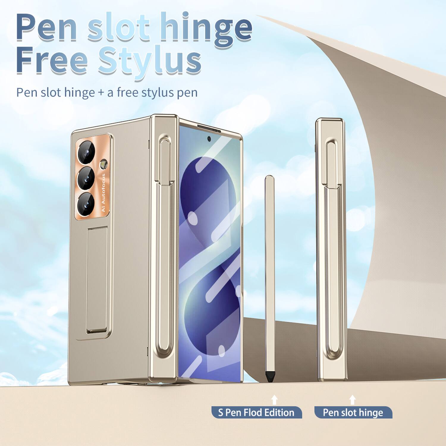 Pen slot hinge Free Stylus  
Pen slot hinge + a free stylus pen  
Autotocus  
A S Pen Flod Edition  
Pen slot hinge