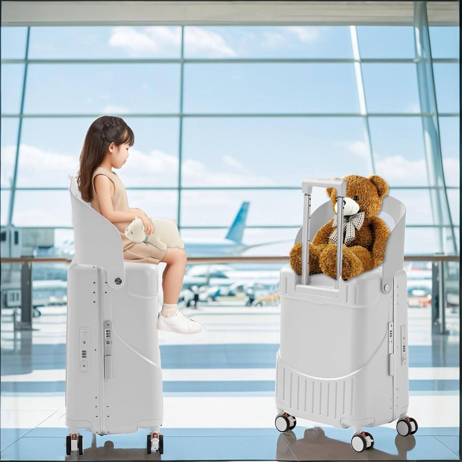 Alt View 1. Circus Cirle - 20" Ride-on Luggage with Seat，Front Opening Carry-On Hardshell Ride On Suitcase - White.