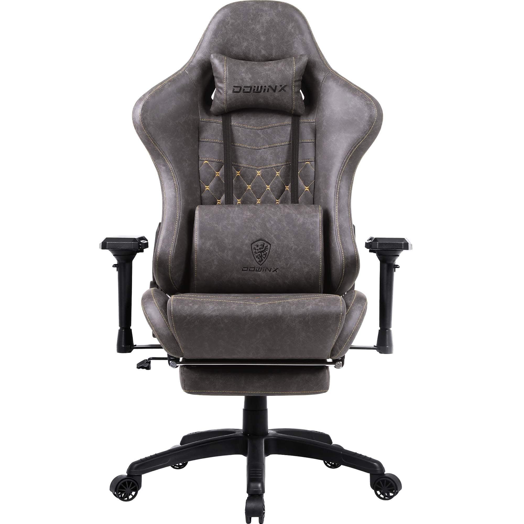 Dowinx - Gaming Chair Ergonomic with Adjustable Massage Lumbar Support, Reclining Office Chair with 4D Armrests for Adults - Brown