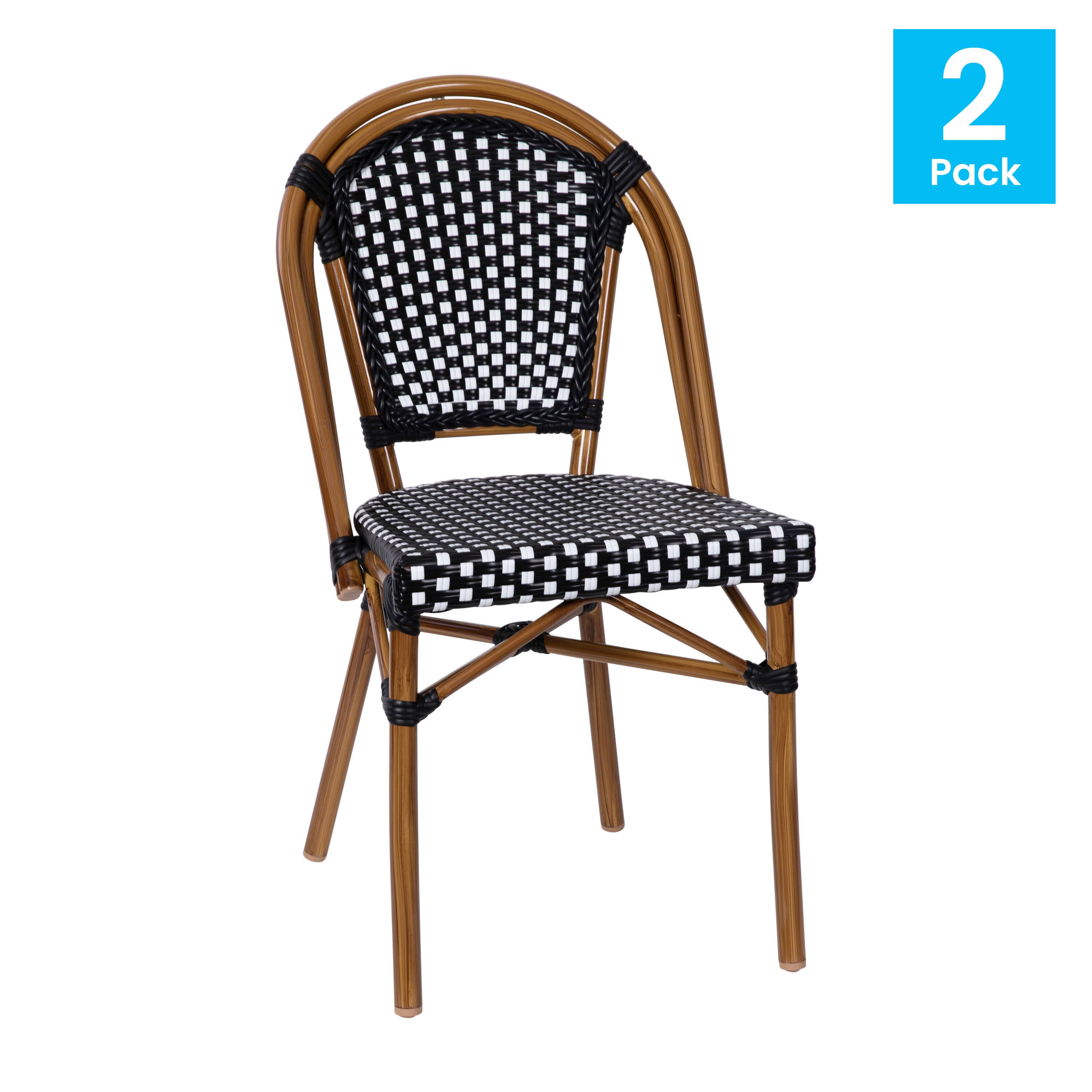 Alt View 1. Emma + Oliver - Soie Stacking Bistro Chairs with PE Seat and Back and Aluminum Frame for Indoor/Outdoor Use - Black & White/Natural Frame.