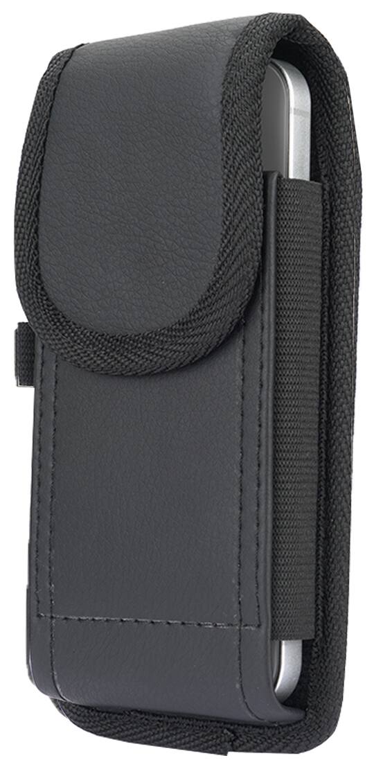 Alt View 8. Nakedcellphone - Pouch Case for iPhone 17e 16 15 14 13 12 11 XR (with Metal Clip, Belt Harness, Magnetic Closure, Vegan Leather) - Black.