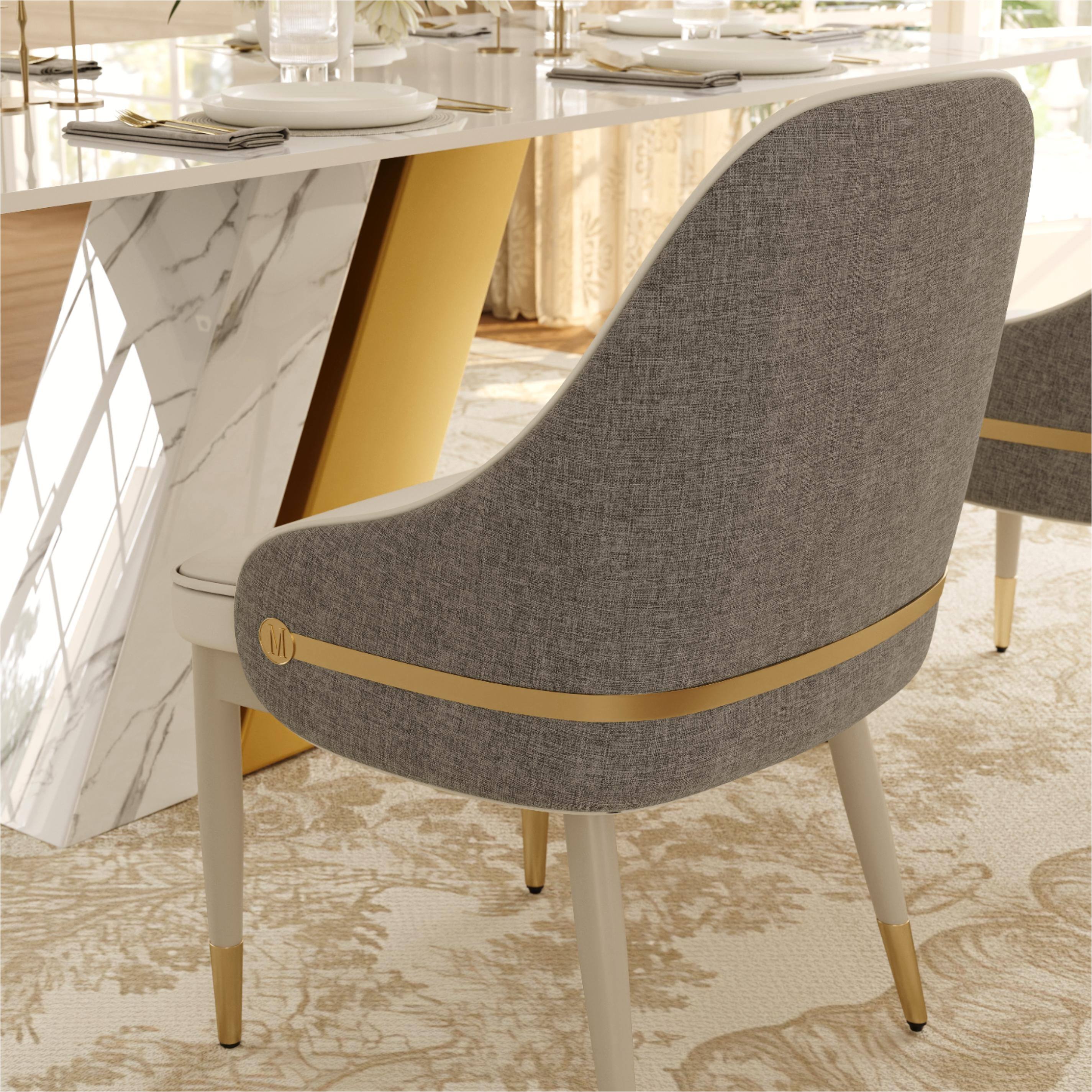 Alt View 1. POVISON - Modern Luxury Two-Tone Upholstered Dining Chairs Set of 2, Cotton Linen & Leather Side Chairs, Beige & Gray - Beige & Gray.